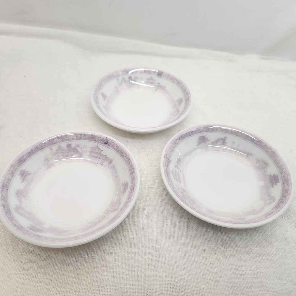 3 Set Purple White Gloss China Mini Saucer Bowls 4"
